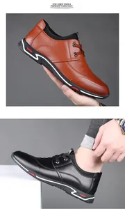 Vista lateral de zapatos casuales de cuero elevados para hombre en marrón y negro