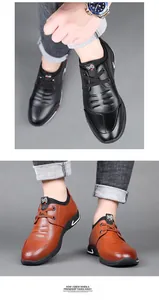 Vista detallada de zapatos casuales con alza para hombre en colores negro y marrón, cordones.