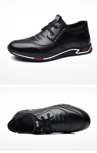 Detalle desde dos perspectivas de zapatos de cuero negros con cordones para hombre