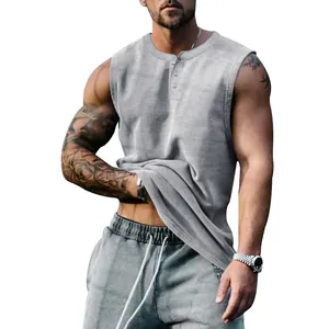 Camiseta sin mangas henley para hombre, chaleco deportivo de verano en gris vigoré