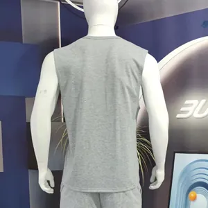 Detailed rear view of a men's heather grey sleeveless athletic gym training vest