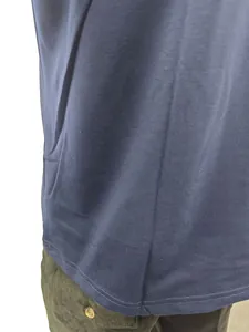 Close-up of navy blue men's sports tank top showing fabric texture and hem detail