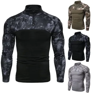Vue détaillée du t-shirt tactique camouflage à manches longues pour hommes en plusieurs couleurs