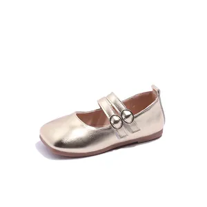 Mädchen Mary Jane Schuh in Champagnergold mit zwei metallischen Schnallenriemen