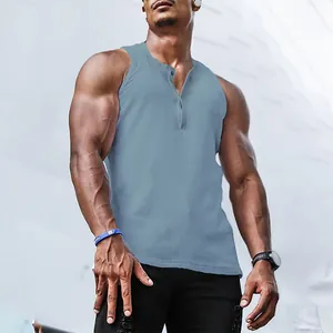 Detailed view of blue ribbed texture on men's summer sports sleeveless tank top