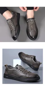 Gedetailleerd overzicht van hoogwaardige heren sneakers van echt rundleer in casual stijl