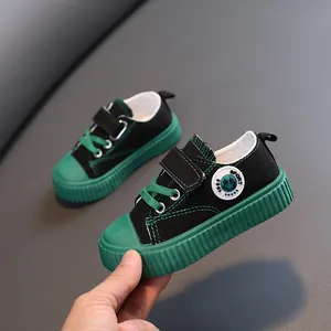 Baskets en Toile à Tige Basse pour Enfants Semelle en Caoutchouc Antidérapante Chaussures Plates Décontractées Avec Bride Auto-Agrippante pour Garçons Filles Style Britannique