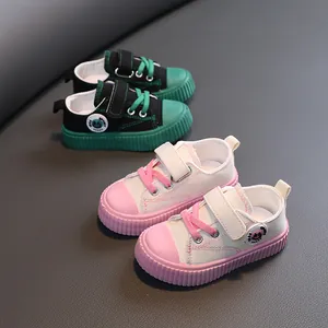 Baskets en toile pour enfants à semelles épaisses en rose-blanc et vert-noir