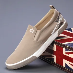 Mocassins Décontractés en Toile pour Hommes Style Coréen Respirants Chaussures de Marche Plates Baskets Unies pour Hommes