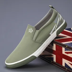 Mocassins pour hommes vert olive, chaussures de marche décontractées en toile par SHANBU