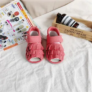 Elegante rosa Prinzessinnen-Sandalen mit Rüschen für Babymädchen, weiche Sohle und Peep-Toe
