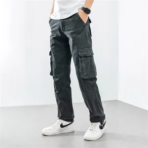 Men Relaxed Fit Straight Leg Cargo Pants Multi Pockets Cotton Outdoor Casual Tactical Trousers Workwear Bottom For Youth Men