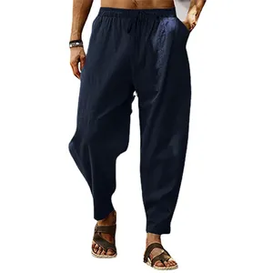 Lockere, atmungsaktive Baumwoll-Leinen-Haremshose für Herren im lässigen Sommer-Look, Marine