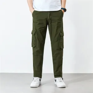 Men's loose fit straight leg cargo pants in army green for casual outdoor activities