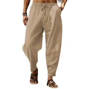 Atmungsaktive Herren-Khaki-Baumwoll-Leinenhose, lockere Freizeithose für den Sommer