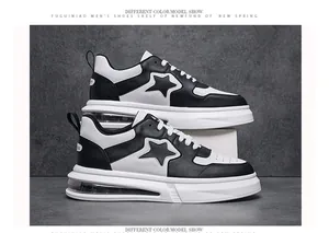 Detailed side view of black and white men's sneakers with air cushion and star design