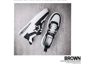 Classic black and white men's air cushion sneakers featuring a star pattern on the side