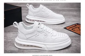 Stylish men's white air cushion sneakers with star pattern design and durable thick rubber sole