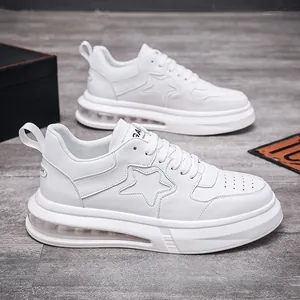 Stylish white men's air cushion sneakers with star pattern and breathable design