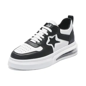 Premium men's black and white air cushion sneakers featuring a star logo design