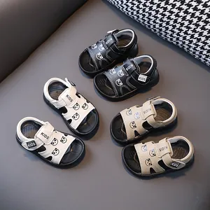 Group of cartoon panda children sandals in black white and khaki colors with soft soles