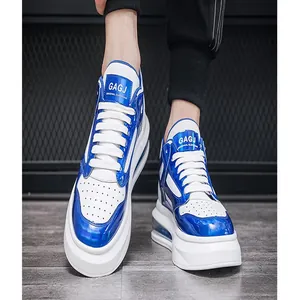 Men's stylish blue and white air cushion platform sneakers with a trendy high-top design