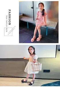 Sandales d'été pour filles à la mode avec détails élégants en perles, rose et noir.