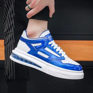 Men's stylish air cushion sneakers in white and electric blue streetwear design