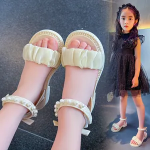 Sandales en PVC d'Été pour Filles Semelle Souple Bout Ouvert Chaussures Romaines Avec Décoration en Perles Artificielles Style Princesse