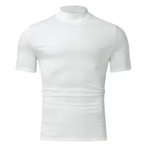 Camiseta blanca de manga corta con cuello alto para hombre en algodón suave de alta calidad