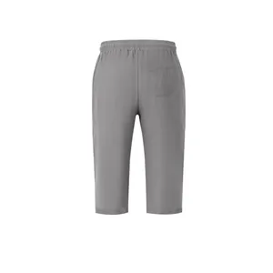 Back view of men's gray linen cropped pants featuring elastic waist and pocket