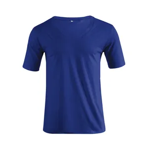 Front view of men's plain royal blue V-neck T-shirt featuring a casual summer fit
