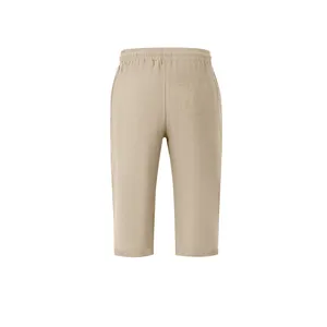 Detailed back view of men's lightweight beige linen cropped casual pants for summer