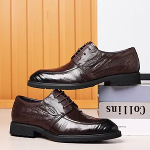 Classic dark brown breathable leather oxfords for men in a business casual style