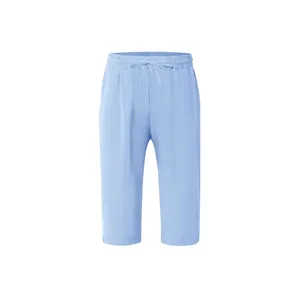 Light blue men's linen casual pants with drawstring waist and straight 7-fth length