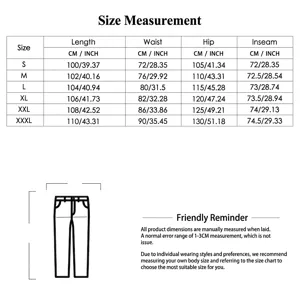 Detailed size chart for men's waffle knit drawstring casual pants in CM and inches