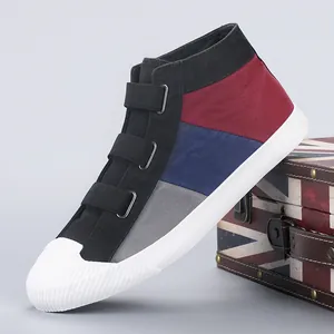 Casual women's color-block canvas high-top sneakers with velcro straps and soft sole