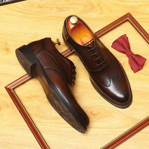 Herren Oxford-Schuhe aus echtem Rindsleder im britischen Stil Wingtip Brogue Formell Business Hochzeit Bräutigam Lift Dress Schuhe