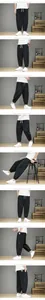 Comprehensive views of men's loose cotton linen lantern pants in a solid black color.