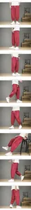 Men's loose red cotton linen harem pants with elastic drawstring waist for summer