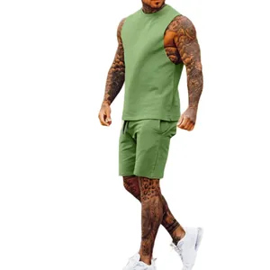 Men's two-piece sports set featuring green sleeveless tank top and matching shorts
