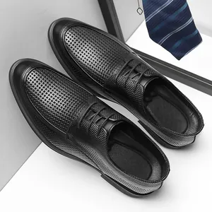 Herren Sommer Ausgehöhlt Business Formelle Lederschuhe Schnürung Perforiert Atmungsaktiv Dress Shoes Regeneriertes Leder Spitze Zehe Oxford Schuhe
