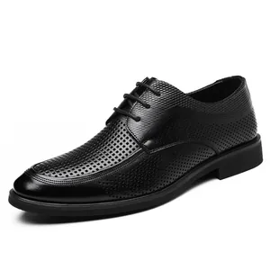 Schwarze Herren Business-Schuhe mit Schnürung und atmungsaktivem Lochmuster für Sommer