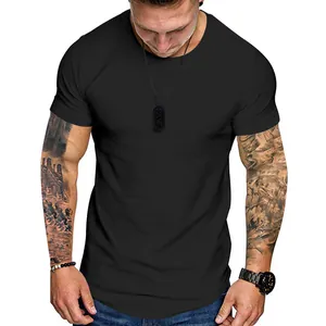Mens slim fit black crew neck short sleeve t-shirt, casual summer sports top wear