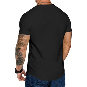 Back view of men's slim fit black short sleeve t-shirt in breathable fabric