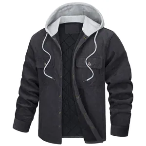 Men's thickened corduroy hooded jacket with quilted lining and multi-pockets
