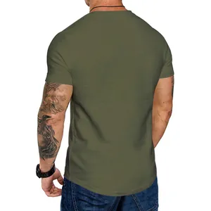 Detailed back view of a men's slim fit military green short sleeve crew neck T-shirt