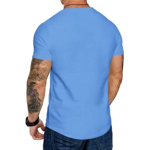 Detailed back view of a slim fit sky blue short sleeve t-shirt for men in summer