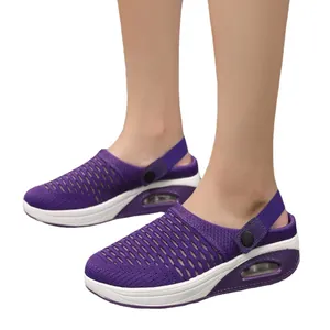Bequeme lila atmungsaktive Mesh-Slipper für Damen mit einer dicken Luftkissensohle