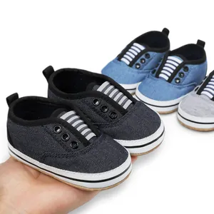 Detailed view of soft-sole denim-style baby walking shoes for infants aged 0-1 year
